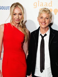 Ellen Degeneres, a lesbian talk show host, poses with her wife Portia De Rossi. They both are advocates for the Trevor Project, a non-profit organization created to focus on suicide prevention among LGBTQ youth.