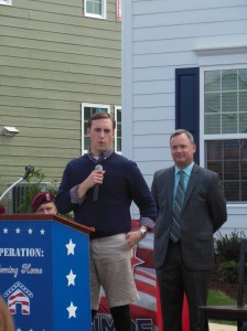 Nathan Rimpf, Leesville graduate, humbly addresses his friends, family and supporters. He was Operation: Coming Home's sixth recipient of a home.