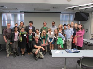 Leesville’s Model UN team poses for a picture with the college students who organized and directed the conference. The teams and supervisors were split into two separate rooms to debate and discuss Syria.