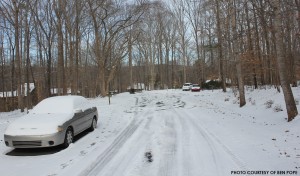 Travelers awoke Wednesday morning to snow- and ice-covered streets throughout the county. Neighborhood cul-de-sacs such as this one, usually not visited by snowplows, were the biggest concern.