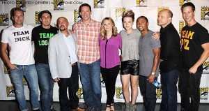 The Veronica Mars cast, from left to right, Dick (Ryan Hansen), Piz, (Chris Lowell), Weevil (Francis Capra), creator Rob Thomas, Veronica (Kristen Bell), Mac (Tina Majorino), Wallace (Percy Daggs III), Keith (Enrico Colantoni) and Logan (Jason Dohring) at Comic-Con for the Veronica Mars movie Preview. After eight years since Veronica Mars’ cancellation, fans are finally graced with a resolution to Veronica’s life after she leaves Neptune, California.