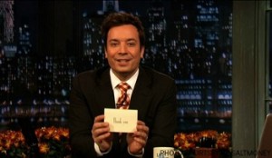 Jimmy Fallon doing Thank You Notes, one of his most popular bits.