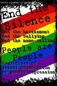 A poster intended to raise awareness for the LGBTQ Day of Silence. Its purpose in being silent to honor LGBTQ youth who have felt as though their sexual or gender expression was repressed.