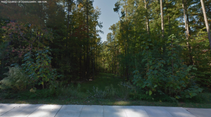 Looking south, the future intersection of the trail (along the pre-cleared easement) and Country Trail, as seen in this Oct. 2011 Google Earth screenshot. The parking lot for the library is about 50 yards west (to the right).