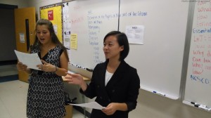 Deborah Yoo (senior) and Eugenie Riga (junior), defense attorneys in a case involving a car accident, stand for their closing statement. The trial consists of an opening statement, followed by the direct and cross examination of witnesses for both sides, ending with each sides’ closing arguments. 