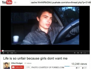 In addition to the infamous “Retribution” video Elliot Rodger posted days before the murders in California, Rodger filmed a few other videos for his YouTube channel. Many of them are very envious, like “Life is so unfair because girls don’t want me.” 