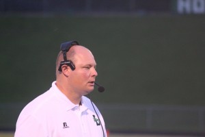 Hobgood on the Leesville sidelines during the team's 34-12 win over Durham Jordan on Aug. 22.