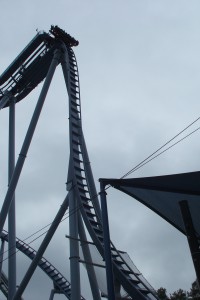 The Griffon at Busch Gardens in Williamsburg features a 90 degree drop on the first hill. Once the train gets to the top of the hill, it halts for a few seconds before plummeting down the hill, providing a noteworthy experience for riders. (Photo used by permission of Sami Burnette)