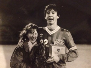 Jeff Ammons pictured with his then girlfriend, now wife after winning the 1989 NC state championship with Sanderson. Ammons began coaching for Leesville this past soccer season. (Photo Courtesy of Jeff Ammons).