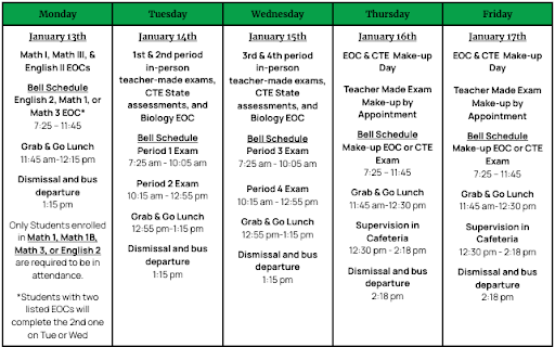 Leesville’s fall exam schedule has been released