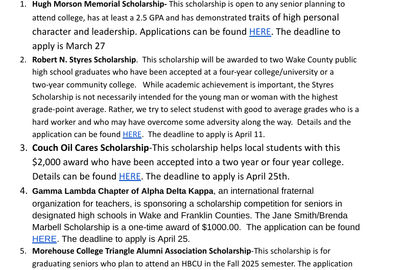 Leesville Road High School March Scholarship Bulletin