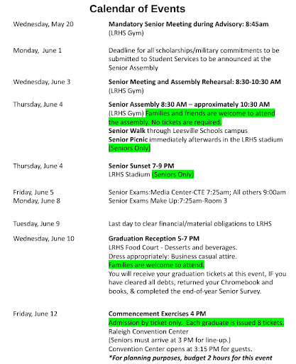 Important Upcoming Senior Dates
