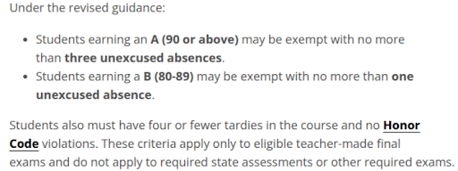 How does the new exam exemption policy affect Leesville students?
